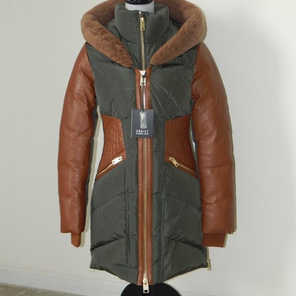 NB Series by Nicole Benisti COURVECHAL Two- tone Quilted Down Coat Fur Trim NWT - Picture 1 of 12